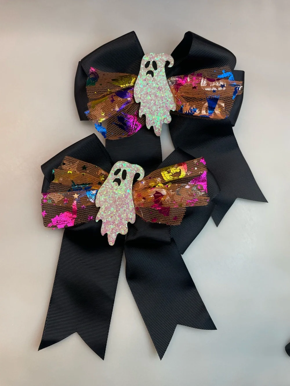 Halloween Ghost Ribbon Bow Hair Clips for Kids - Black